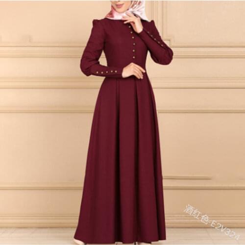 Women Caftan Marocain Muslim Dress Buttons Slim Fit Big Swing Long Dresses Kaftan Turkey Hijab Robe Eid Abaya Dubai Vestido Traf