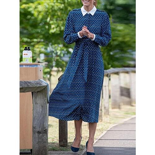 Kate Middleton Fashion Spring Autumn New Women High Quality Vintage Elegant Chic Party Casual Office Shirt Long Sleeve Dress