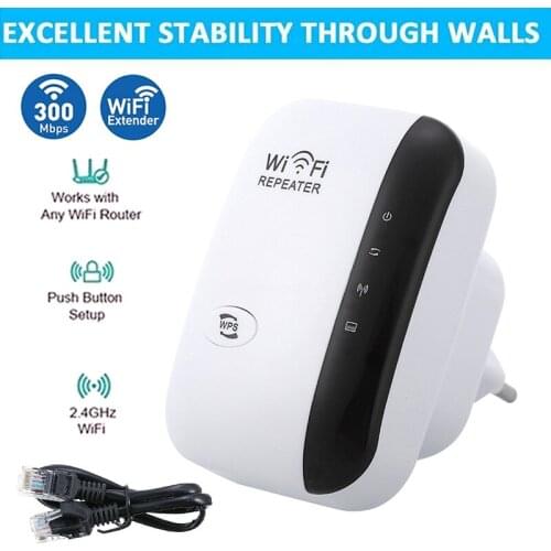 For Home School Office 1pc Portable Wireless Wi-Fi Signal Amplifier 300Mbps 2.4GHz Signal Range Booster Pohiks