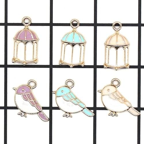 10PCS Colorful Enamel Little Bird and cage Charm DIY Jewelry Accessories Fit Bracelets Women Jewelry Making Finding Gifts XL865
