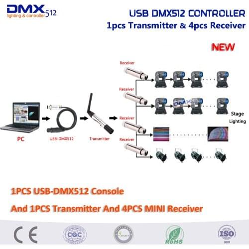 2017 new style 1PCS USB DMX512 Controller compatibility 5PCS wirelsss dmx512 controller for Stage Lighting Controller