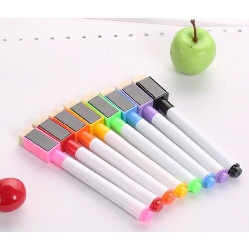 8Pcs Magnetic Whiteboard Pen Erasable Dry White Board Markers Magnet Built