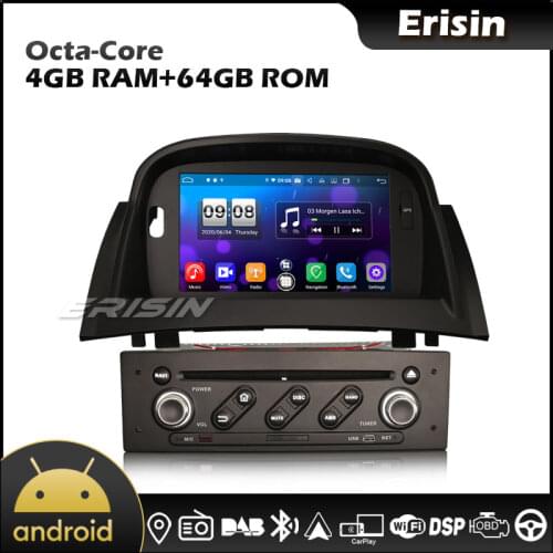 Erisin EU Stock 8772 Octa Core 7" 64G Android 10.0 GPS CarPlay & Auto DSP DAB+ TPMS DVR RDS Car DVD Player for Renault Megane II