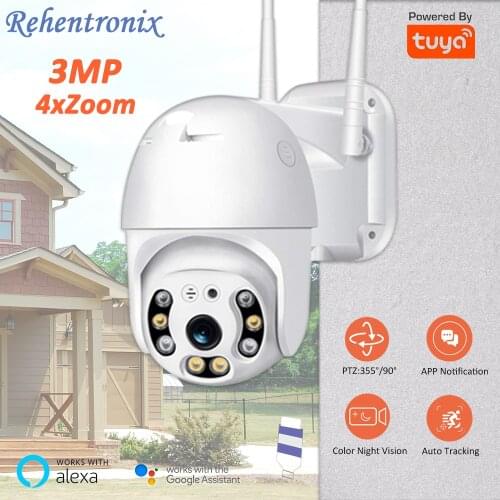 3MP Tuya Outdoor WiFi Dome PTZ Camera Auto Tracking Wireless Camera Security CCTV Wifi Camera Support Alexa Google Home IP Cam