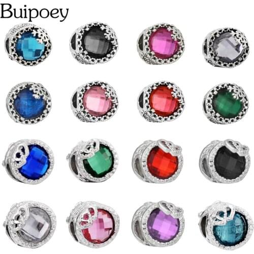 Buipoey Round Crystal Beaded Silver Color Snowflake Heart Large Hole Beads Fit Diy Bracelets Couples Jewelry Making Accessories