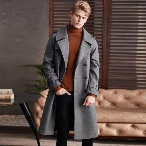 CHAOJUE 2020 Winter British Woolen Coat Mens Loose Classic Grey Double Breasted Extra Long Wool Coat Male Business Outwear