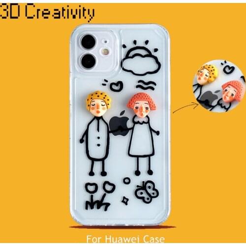 Couples Anti-fall 3D Creative Design Cartoon Case For Huawei P30 P40 Pro Mate 30 40 Nova 5 6 7 Pro Soft TPU Silicone Cover Para