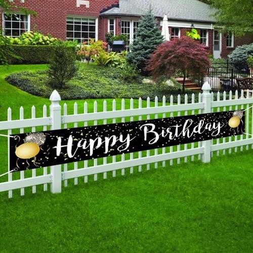 Black Gold Happy Birthday Holiday Party Supplies Decoration Balloon Banner Couplet Outdoor Garden Courtyard Railing Huge Sign