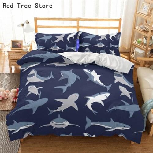 Cartoon Blue Shark Kids Bedding Set Animal Series Cute Duvet Cover For Children Boy Kids Bed Quilt Comforter Pillowcase No Sheet