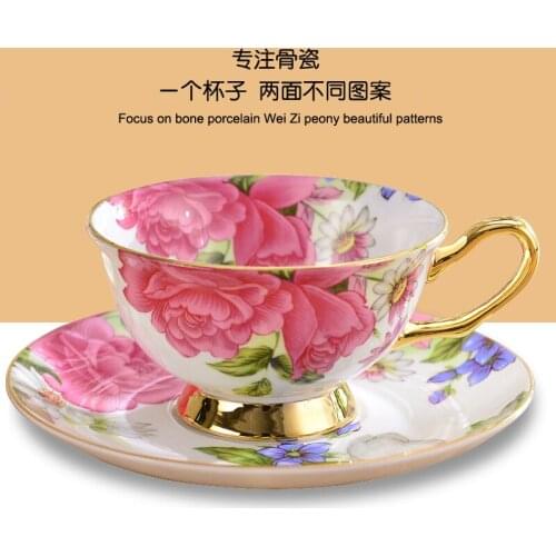 Purple peony elegant luxury ceramic European coffee cup bone china British afternoon tea set black tea cup with hand gift