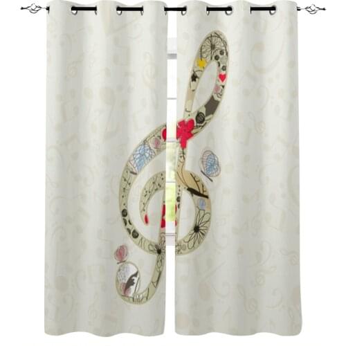 Musical Note Background Window Curtains for Living Room Home Decor Child Bedroom Kitchen Curtains Drapes