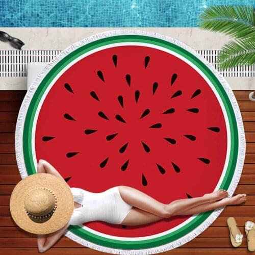 Fruit Watermelon Round Beach Towel For Kid Adults Microfiber Towels Toalla Blanket Tassels Tapestry Beach Mat serviette de bain