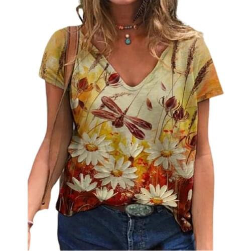 3D Butterfly Print T Shirt Women V-Neck Loose Tops 3XL Oversize Casual Short Sleeve Tee 2021 New Summer Ladies Plus Size Clothes