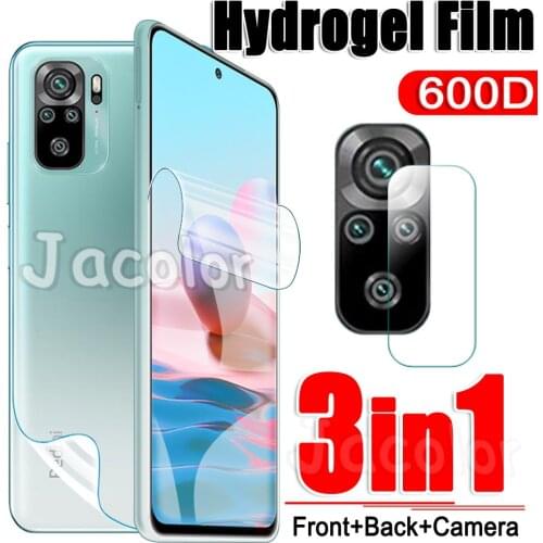 Hydrogel Film For Xiaomi Redmi Note 10 Front Screen+Back Cover+Camera Safety Film 3 in 1 Not Glass Redmy M2101K7AI M2101K7AG