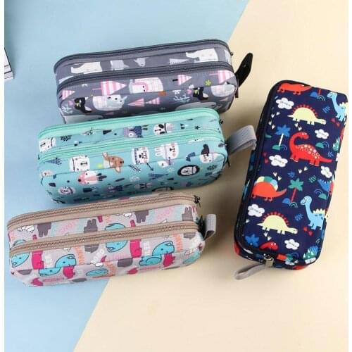 1PC Kawaii Animal Pencil Case Korean Big Pen Case Stationery Double Layer Pencil Bags Canvas School Pencil Cases