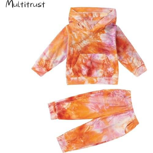 Baby Boy 2 Piece Outfit Hoodie Long Sleeve Sweatshirt Tie Dye Pullover Top Kangaroo Pocket + Pant Infant Girl Clothes Set
