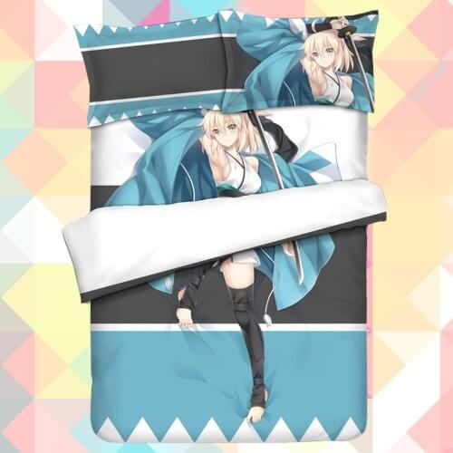 Anime Cartoon Fate/Koha-Ace Okita Souji Mordred Quilt Cover Bedding Set With Pillow Cases Bed Sheet Duvet Cover Set 4pc 170004
