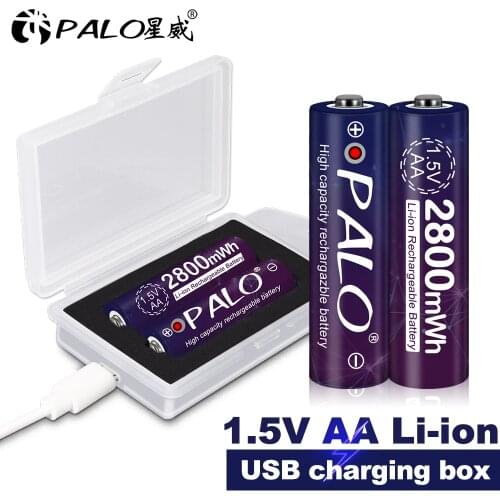 PALO 1.5v AA Li-ion Rechargeable Battery 2800mWh AA 1.5V Battery with Battery Charger Usb Charger for 1.5V AA aaa Battery