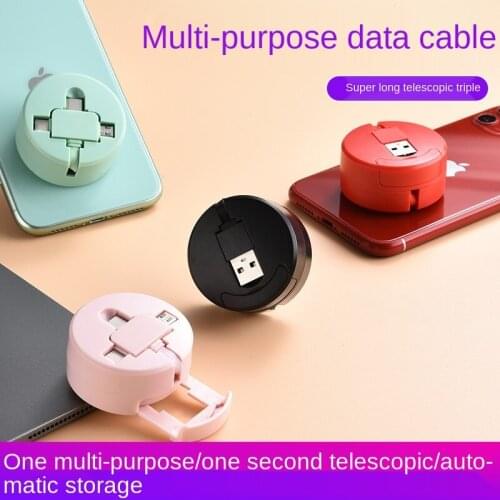 Multi-function One with Three Telescopic Data Cable Android TYPE-C Three-in-one Mobile Phone Cable Charging Cable