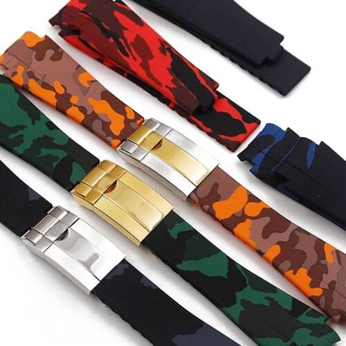 Watch accessories mens camouflage rubber strap For Rolex water ghost 20mm women waterproof silicone sports watch strap buckle