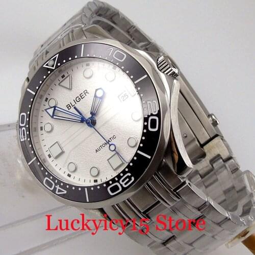 Bliger Simple Stainless Steel Mechanical Men Watch Screw 21 Jewels MIYOTA 8215 Mental Bracelet Date Display Sapphire Crystal