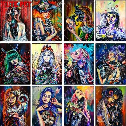 Constellation full square Drill DIY Diamond Painting Set Weird girl cat Diamond Embroidery Cross Stitch Mosaic Sale Decor Gift