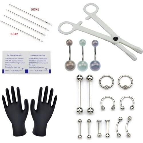 1Set Body Piercing Tools Professional Piercing Kit Belly Body Ring Needle Sets