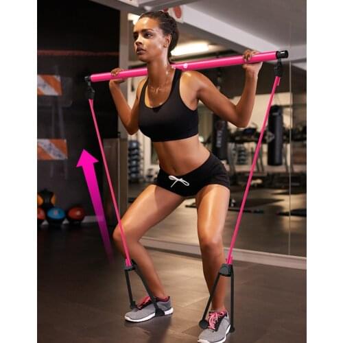 Stainless Steel Pilates Bar With Resistance Band Yoga Exercise Stick Fitness Rope Body Workout Gym Puller Abdominal Equipment