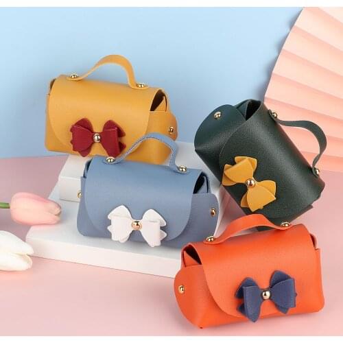 2022 New Christmas Colorful PU Leather Gift Bag Candy Box Small Bowknot Pouch Handbag Coin Purse Cosmetic Packaging Contianer