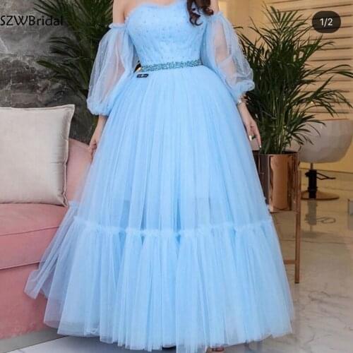 New Arrival Long sleeve Muslim evening dress 2021 abiye elbise Ball gown evening dresses Crystals beading evening gown