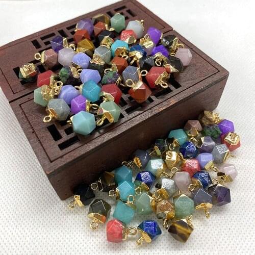 Wholesale Multilateral Colored Natural Stone Pendant Labradorite Agate Pendant for DIY Jewelry Making Necklace Bracelet 8x13 Mm