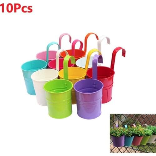 10pcs Hanging Pots Metal Flower Bucket Balcony Garden Pots Plant Flower Holders Hanging Planter Flowers Pot Bucket Home Decor
