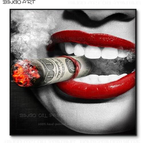 Luxury Wall Art Hand-painted High Quality Smoking Lady Face Oil Painting on Canvas Beautiful Lady Picture for Wall Decoration