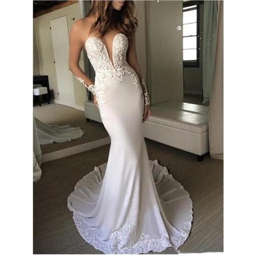 Mermaid Wedding Dress Long Sleeves 2021 Vestidos de novia Vintage Lace Sheer Neck Bridal Gown Backless Wedding Gowns платье