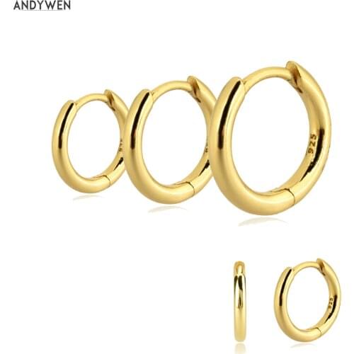 ANDYWEN 925 Sterling Silver 7mm 8 mm 9mm Huggies Plain Hoops Rock Punk Clips Earring Piercing Rock Punk Circle Loops Pendientes
