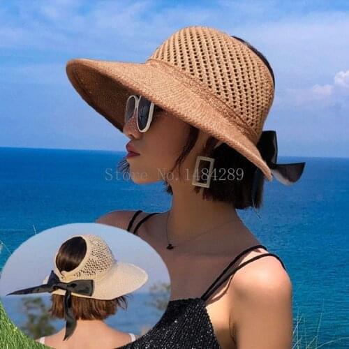 Summer Female Sun Hats Big Brim Classic Bowknot Foldable Fashion Straw Hat Casual Outdoor Beach Cap for Women UV Protected Hat