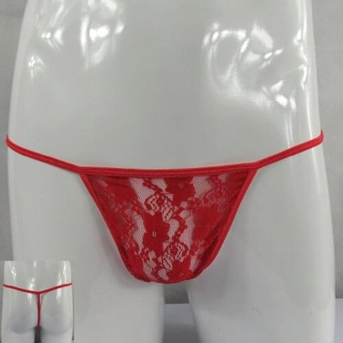 G2459 Unisex seamless pouch Stretchy Mens Thong Flat Front Low Rise Floral Lace nylon spandex