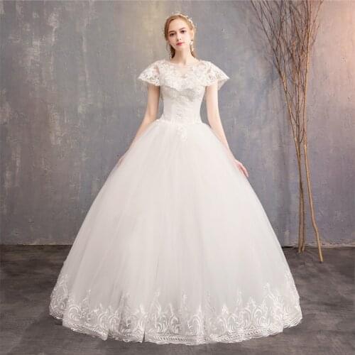 Wedding Dress Lace Up Embroidery O-Neck Elegant Floor-Length Ruffles Short Sleeves Tulle Plus Size Wedding Gowns For Women G151