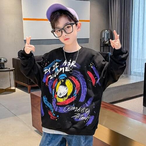 Spring Black Boys Sweatshirts Cotton Teenage Fall Print Clothes Fashion Children Tops Outerwear Casual Coats Kids Clothing 6 8 Y