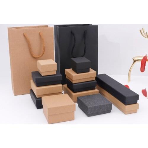 CANZE Vintage Kraft Paper Jewelry Box Two Piece Cover Black Khaki Ring Pendant Necklace Gift Packaging Box