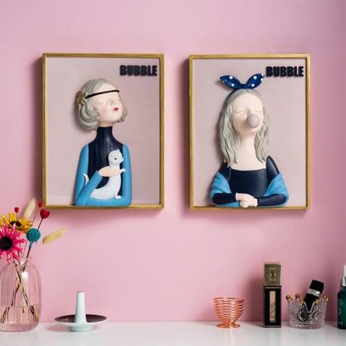 Blowing Bubble Girl Wall Decoration Three-dimensional Decorative Painting Nordic Home Decor Living Room Decor Accessories Gift