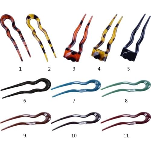 Women Leopard Print U-Shaped Hair Stick Fork Clip Wavy Curved 2 Prongs French Style Chignon Pin Bun Holder Updo Hairpin