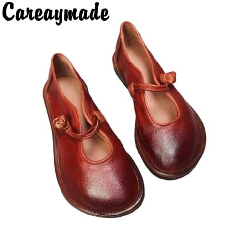 Careaymade-National Style Womens Real Leather Low Heel Shoes Spring Leather Womens Shoes Casual A- line Soft Sole Shoes