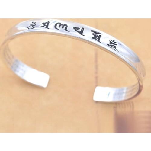 Solid 925 Sterling Silver Bangle Womens With Six Words SZ 69mm Cuff Bangle Party