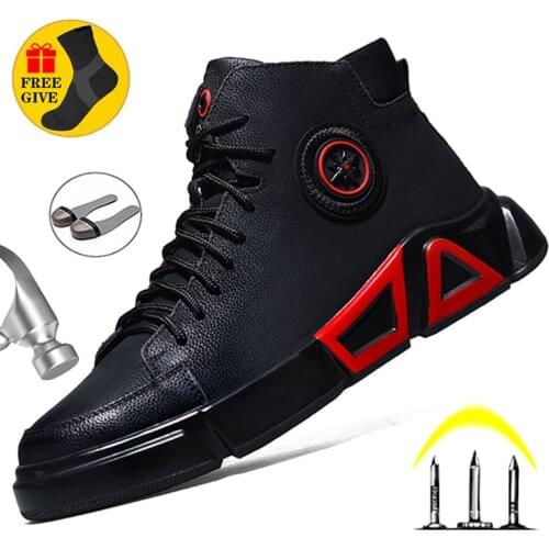 Winter Boots Safety Shoes Men High Quality Leather Shoes Indestructible Work Shoes Safety Steel Toe Shoes Plush Warm Men Boots