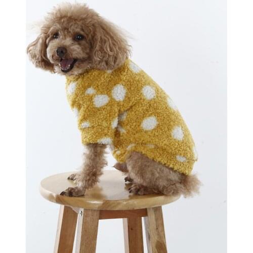 Hoodie for Small Dogs Winter Warm Jacket Puppy Sweatshirt Velvet Dotted Pattern Two-legged Dog Clothes Button Closure Pet Coat