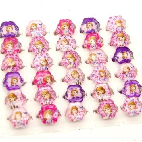 12pcs/lot Acrylic Cartoon Minnie Mouse Elsa Princess Sofia Crystal Kids Finger Rings Party Favors Costume Birthday Party Gifts