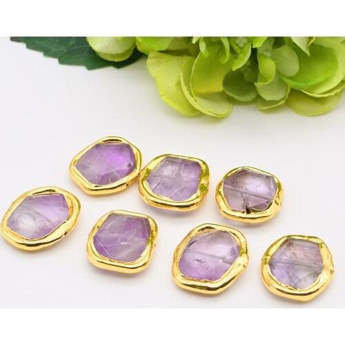 5pcs/lot 25x25mm High Quality Dream Purple Amethyst Rectangle Beads Metal Bezel Connector Jewelry Making DIY