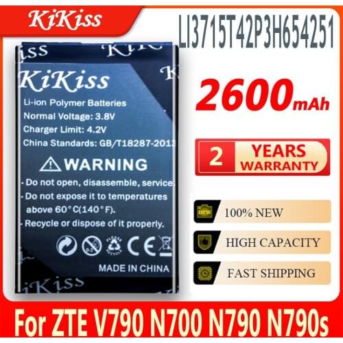 KiKiss 2600mAh High Capacity Battery For ZTE V790 N700 N790 N790s R750 U235b U230 Phone Replacement Battery LI3715T42P3H654251