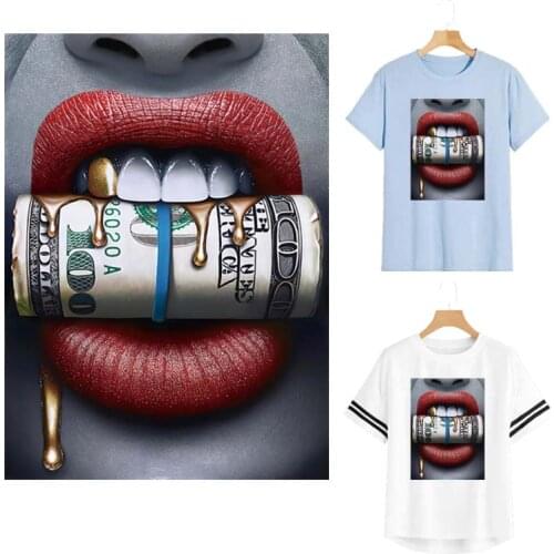 Applique Clothes Dollar In The Mouth Vinyl Diy A-Level Washable Hoodies Tops Thermal Press Thermal Patch Heat Transfer